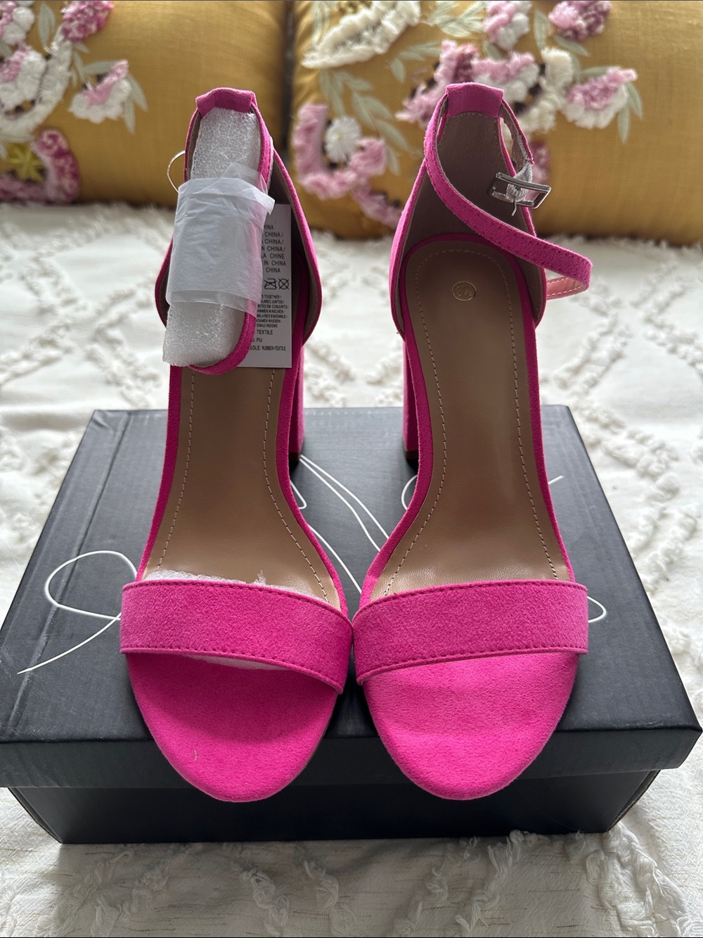 Hot Pink Ankle-Strap Block Heel Sandals
